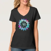 *~* Powerful Om Magenta & Blues Watercolor Black T-Shirt