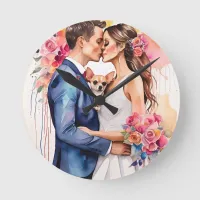 Beautiful Wedding Couple with Cute Funny  Round Clock