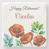 Sublime Watercolor Red Poppies Happy Retirement Stone Coaster