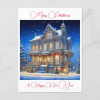 Personalized Snowy Christmas House Postcard