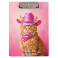 Cute Paining of Ginger Cat in Pink Cowgirl Hat Clipboard