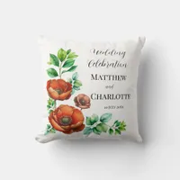 Sublime Watercolor Red Poppies in Vintage Style Throw Pillow