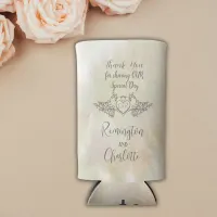 Monogram Elegant Mother-of-Pearl Peach Wedding Seltzer Can Cooler