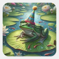 Frog Themed Birthday Square Sticker