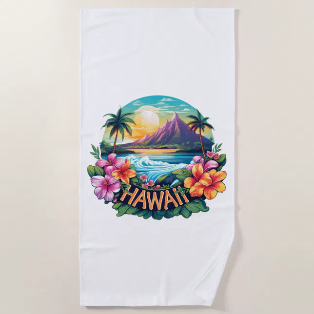 Hawaii Aloha Tropical Beach Mountains Travel Beach Towel