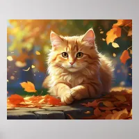 *~* Kitty Fall Leaves 5:4  Kitten Cat AP68  Poster