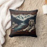 Bengal Tigers in Serene Mountains Throw Pillow