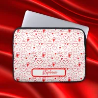 Name Monogram with red hearts on white |