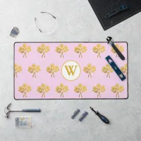 Pretty Monogrammed Pink Faux Gold Roses Floral Desk Mat