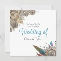 Steampunk, Flowers and Feathers Wedding  Invitation