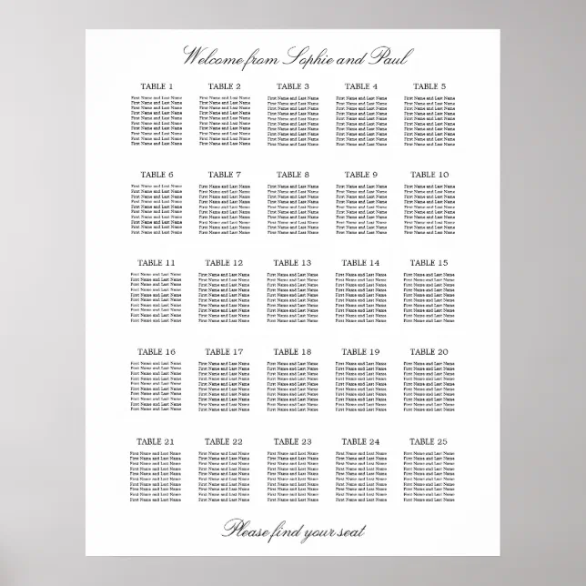 25 Table Elegant Minimalist Seating Chart