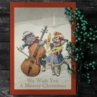 Funny Vintage Caroling Christmas Cats Cat Pun Flat Holiday Card