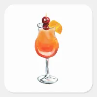 Watercolor Tequila Sunrise Cocktail Square Sticker