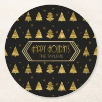 Christmas Trees and Snowflake Pattern Gold ID863 Round Paper Coaster