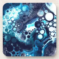 Dark Blue Marble Digital Fluid Art  Beverage Coaster