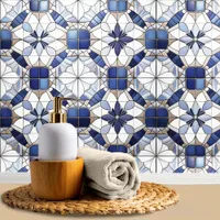 Mosaic Moroccan Tile Pattern#2 Blue White ID1078 Wallpaper