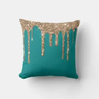 *~* Gold Glitter Drip Drips TEAL  Throw Pillow