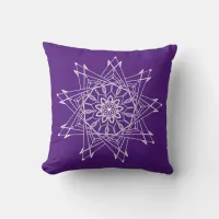 White and Royal Purple Sharp Mandala Throw Pillow