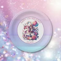 Anime Girl on Unicorn Birthday Personalized Paper Plates