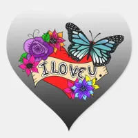 I Love You | Hearts, Roses and Butterflies  Heart Sticker