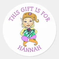 This Gift is For, Girl Elf with Gift Classic Round Sticker