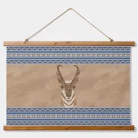 Southwest Pronghorn Antelope Head Blue Borders Hanging Tapestry