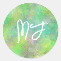 Monogrammed Yellow, Green and Pink Classic Round Sticker