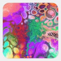 Red, Green, Purple Colorful Digital Fluid Art    Square Sticker