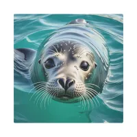Cute Seal Sticking Head out of Water  Metal Print