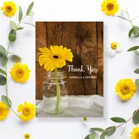 Yellow Daisy in Mason Jar Barn Wedding Thank You