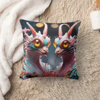 Colorful Articulated Dragon Sculpture With Flowers Throw Pillow