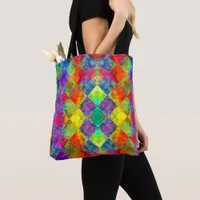 [Harlequin Tie-Dye] Diamond Fractal Checkered Tote Bag