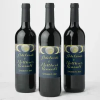 Elegant Full Moon Celestial Wedding: Blue & Gold Wine Label