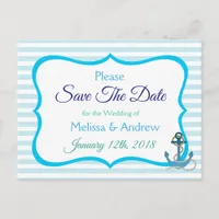 Blue Green Oceanic Anchor Save the Date Postcard