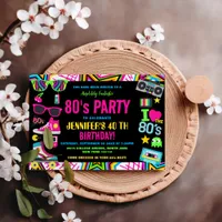 Custom Retro Neon 80's Birthday Party Invitation