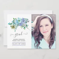 Mint and Blue Boho Floral Graduation Photo Announcement