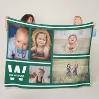 Teal Stripes Multiple Photos Custom Monogram Fleece Blanket