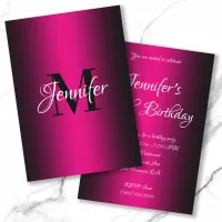 Elegant Black and Hot Pink Ombre 60th Birthday Invitation