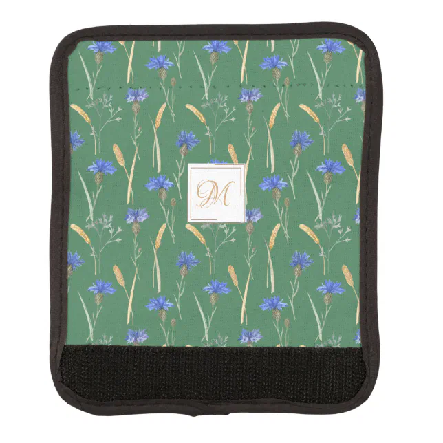 Green Floral Wildflower Monogram Luggage Handle Wrap