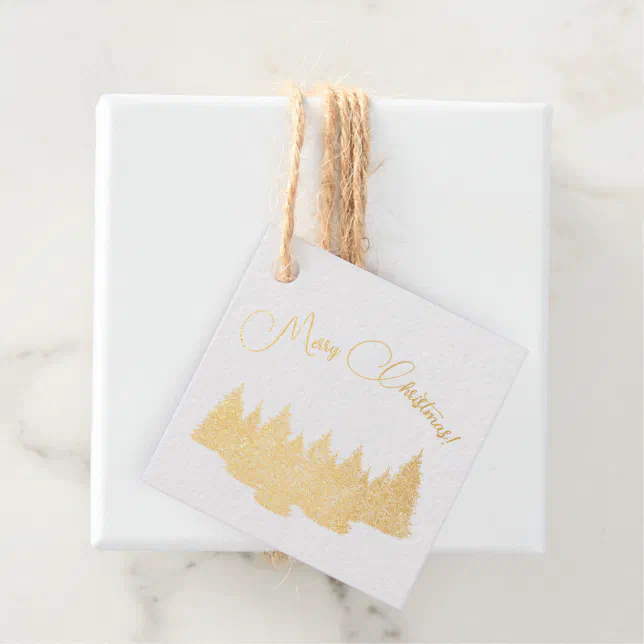 Merry Christmas - minimalist - golden fir trees Foil Favor Tags