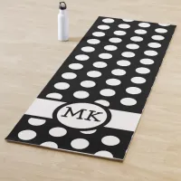 Black and White Polka Dot Cute Monogrammed Yoga Mat