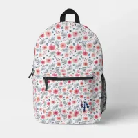 Watermelon Pink and Blue Watercolor Floral Pattern Printed Backpack