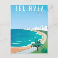 *~* Tel Aviv Israel Postcard Blue Cityscape Palm