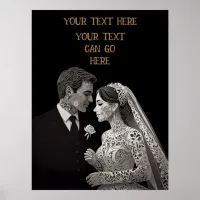 Bride & Groom Delicate White on Black Poster