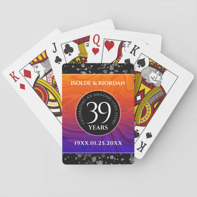 Elegant 39th Agate Wedding Anniversary Celebration Poker Cards