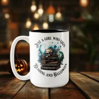 "Just a Girl Who Lkes Reading & Halloween" Two-Tone Coffee Mug