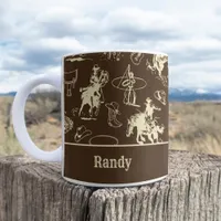 Personalized Western Rodeo Cowboy Dark Brown Coffee Mug