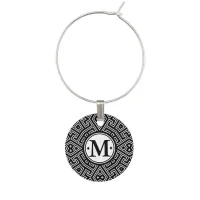 Geometric Pattern Monogram Black and White ID149 Wine Charm