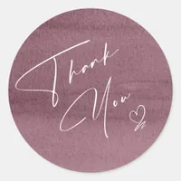 Calligraphy Thank You Heart Mauve ID771 Classic Round Sticker