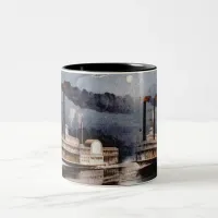 Steam Boat Racing on Mississippi River Two-Tone Coffee Mug